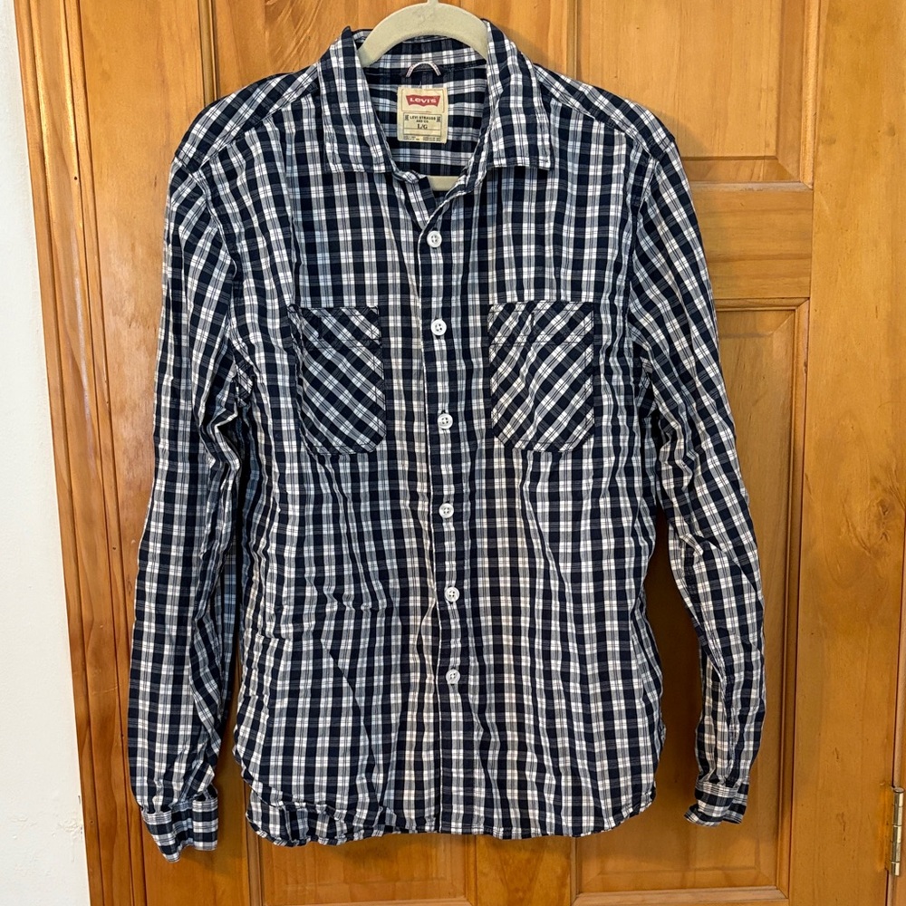 Levi's Men's Navy Checkered Button Down Shirt